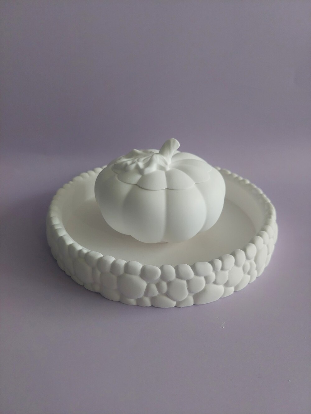 Handmade White Pumpkin Trinket Box & Decorative Tray Set